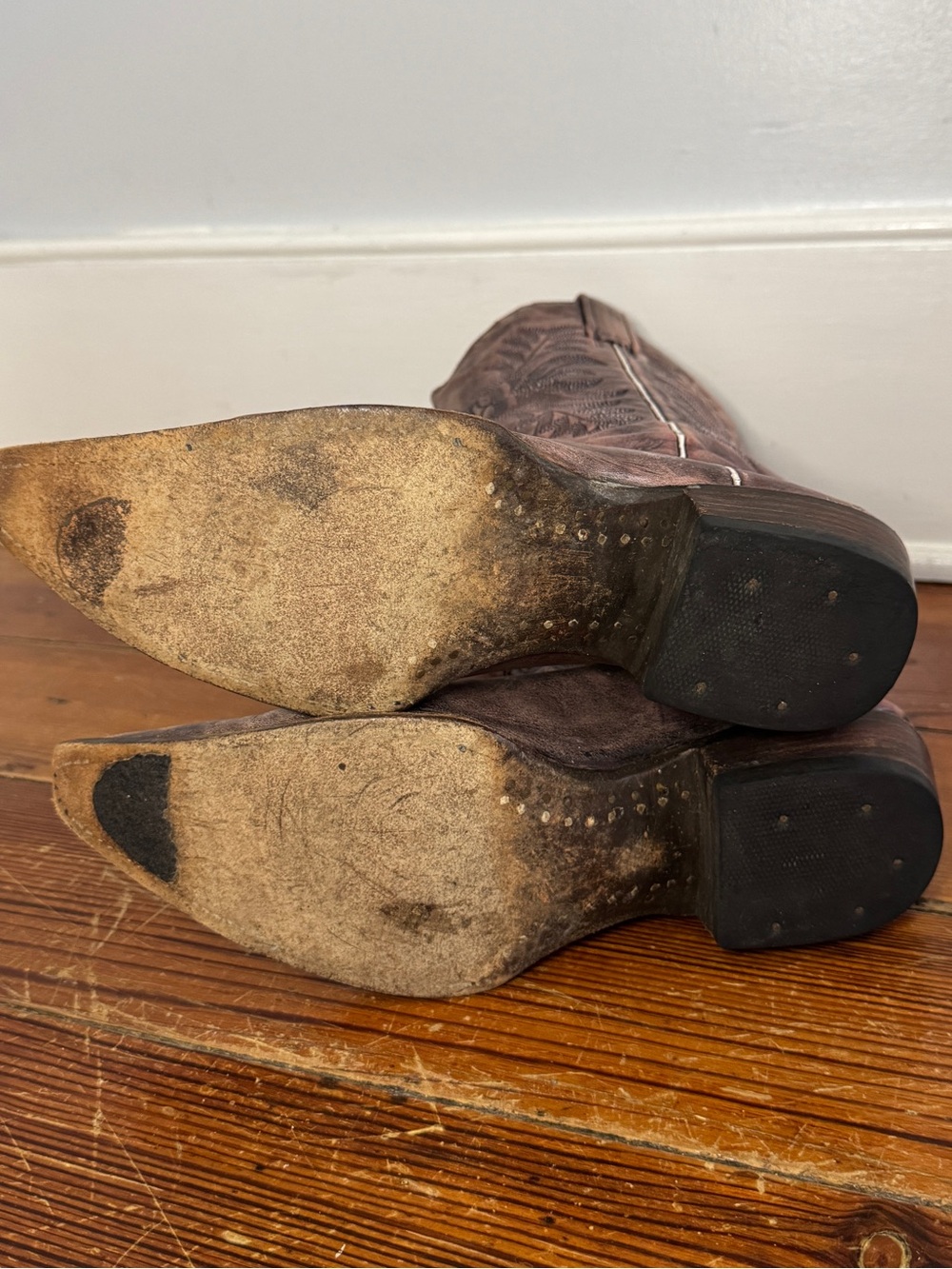 Stetson Brown Leather Distressed Embroidered Snip Toe Cowboy Western Boots W 7 - Picture 8 of 14